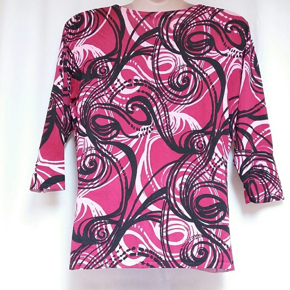 CDP & CO. Knit Top Pink Black Swirls with Sequins - Picture 3 of 4